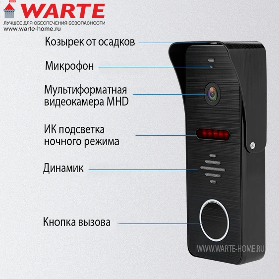 Комплект видеодомофона WARTE-10-05 белый/черный "СИМФОНИЯ + АЛЬТ"